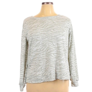Ellen Tracy XL grey zebra‎ print crew neck long sleeve hi low hem sweater